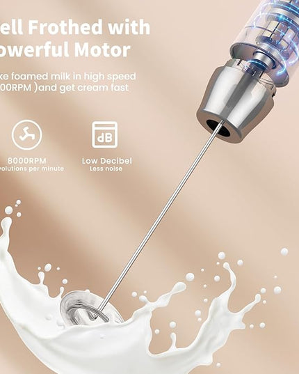 Maestri House Rechargeable Milk Frother with Stand, LunaFro Handheld Electric Foam Maker Waterproof Detachable Stainless Steel Whisk Drink Mixer Foamer for Lattes, Cappuccino