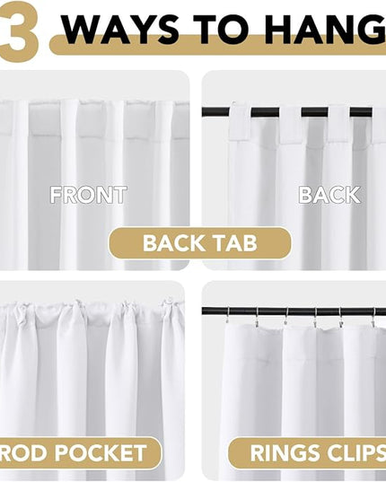 H.VERSAILTEX White Curtains Thermal Insulated Window Treatment Panels Room Darkening Privacy Assured Drapes for Living Room Back Tab/Rod Pocket Bedroom Draperies, 52 x 63 Inch, 2 Panels