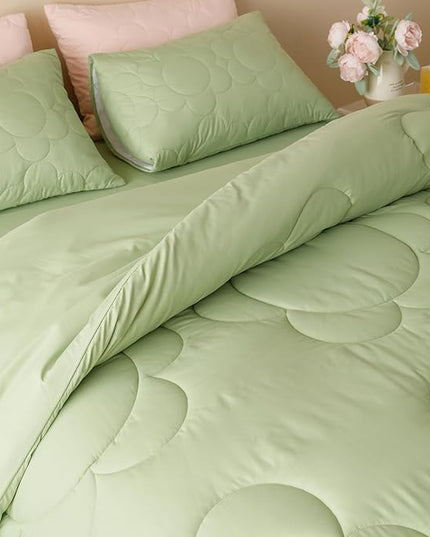 Houseri Sage Green Floral Comforter Set King Sunflower Light Green Fluffy Quilted Comforters King Size Ultra Comfy Bedding Sets Soft Breathable