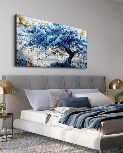 ERQINHUA Blue Tree Wall Paintings Canvas Wall Art For Living Room Large Wall Decor For Bedroom Office Decorations Farmhouse Abstract Watercolour Pictures Artwork Home Decor Ready To Hang 20"X40"