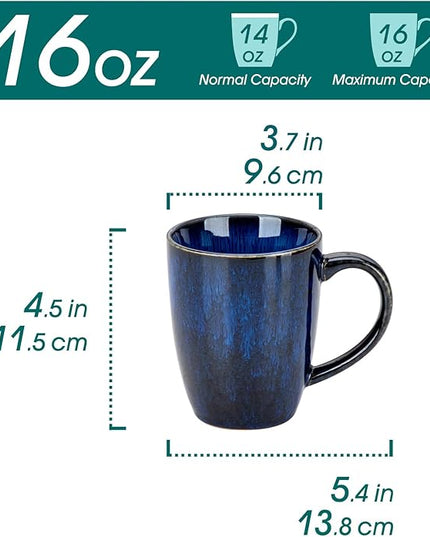 vancasso STARRY Ceramic Coffee Mug Set of 6, 16 Oz Tea Cups with Handle for Latte, Tea, Cappuccino, Milk, Cocoa, Microwave&Dishwasher Safe, Blue