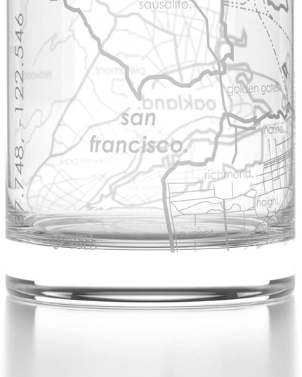 Well Told Engraved San Francisco California Map Rocks Glass, Old Fashioned Whiskey Glass (11 oz, Clear) Etched Whiskey Glass, Gifts For Whiskey Lovers
