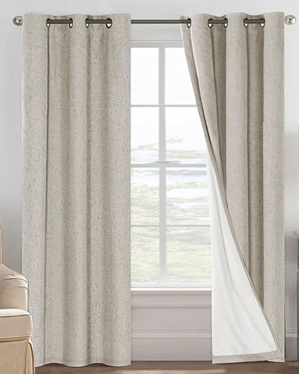 H.VERSAILTEX Primitive Linen Curtains 100% Blackout Curtain Drapes Burlap Fabric Curtains with White Thermal Insulated Liner, Grommet Top Drapes Living Room/Bedroom (2 Panels, 42 x 84 Inch, Stone)