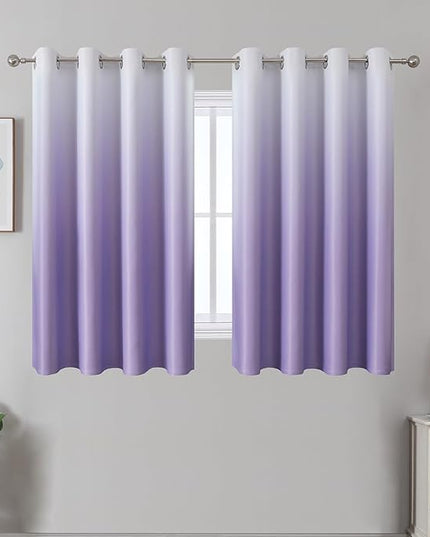 Estelar Textiler Ombre Blackout Curtains 54 Inch Long 2 Panels Set for Bedroom, Lilac and Greyish White Room Darkening Thermal Insulated Energy Saving Drapes for Kitchen, 52x54 Inch