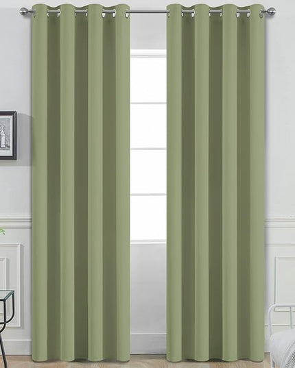 Yakamok Light Blocking Blackout Curtains Thermal Insulated Room Darkening Drapes for Bedroom,Solid Grommet Top Window Drapes, 52x96 Inch, Sage Green, One Pair