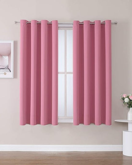 ChrisDowa Grommet Room Darkening Curtains for Bedroom and Living Room - 2 Panels Set Thermal Insulated Blackout Curtains (Pink, 52W x 63L)