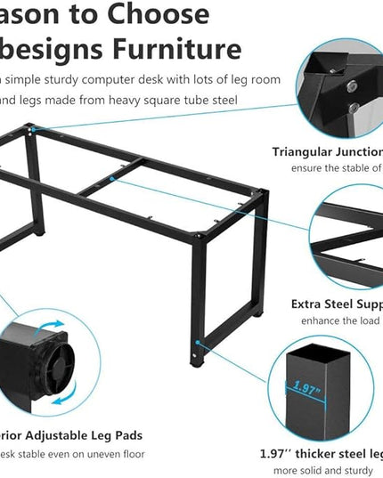 Tribesigns Modern Computer Desk, 63 inch Large Office Desk Computer Table Study Writing Desk Workstation for Home Office, Black Metal Frame