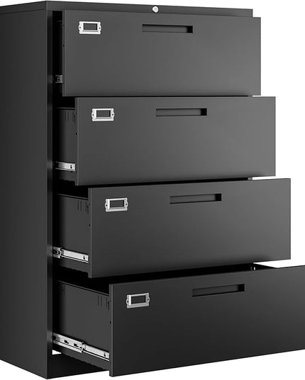 Letaya File Cabinets,4 Drawer Metal Lateral Filing Organization Storage Cabinets with Lock,Home Office for Hanging Files Letter/Legal/F4/A4 Size (Require Assembly)