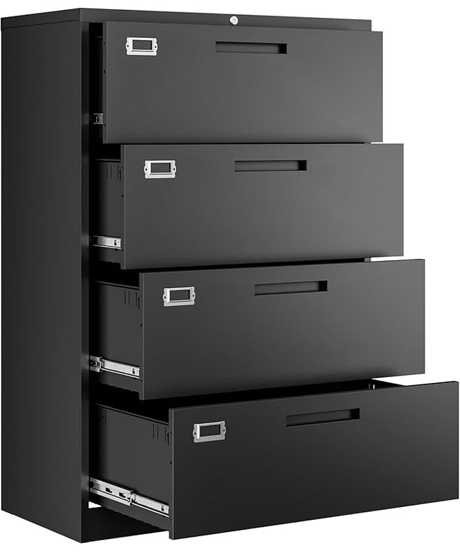 Letaya File Cabinets,4 Drawer Metal Lateral Filing Organization Storage Cabinets with Lock,Home Office for Hanging Files Letter/Legal/F4/A4 Size (Require Assembly)
