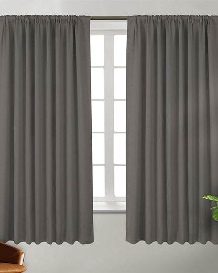 BGment Wide Blackout Curtains 63 inch - Rod Pocket and Back Tab Thermal Insulated Room Darkening Curtains for Living Room, 70 x 63 Inch, Grey, 2 Window Panels