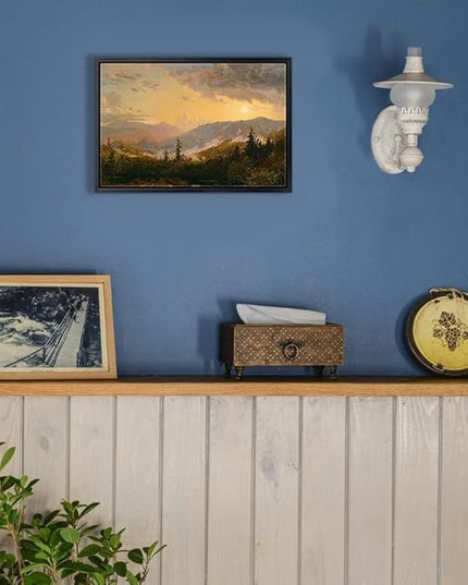Aubeeba Sunset Wall Art Mountain Landscape Canvas Prints Artwork Decor,Vintage Framed Forest Scenery Pictures Wall Decor for Home Bedroom Bathroom 08x12 inches