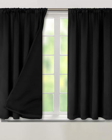 BGment Short Blackout Curtains for Small Window 54 Inch Length, Room Darkening Thermal Insulated Noise Reducing Window Curtains with Rod Pocket, 2 Panels, Each Panel 46 Inch Wide, Black