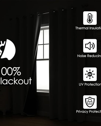 ChrisDowa 100% Blackout Curtains 108 inch Long for Bedroom with Black Liner, 2 Thick Layers Total Blackout Thermal Insulated Grommet Window Curtains 2 Panels Set (Navy Blue, 52 x 108 Inch)