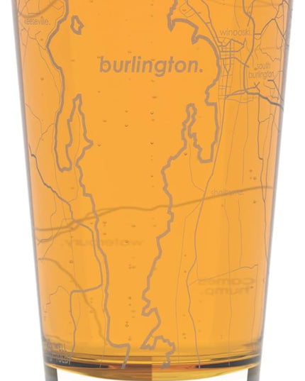 Well Told Engraved Burlington Vermont Map Pint Glass, Etched Beer Gift (16 oz, Clear) City Map Pint, Custom City Glassware, Gifts For Beer Lovers