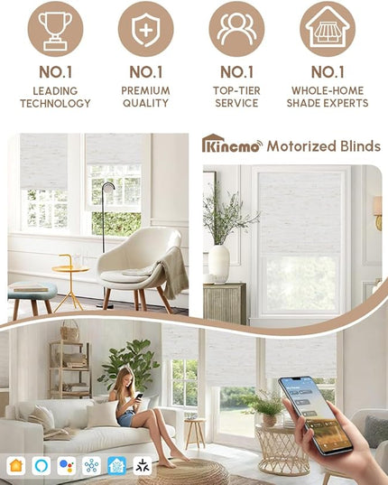 Kincmo Motorized Blinds with Remote,100% Blackout Motorized Roller Shades Work with Apple Homekit,Alexa,Google, Custom Electric Blinds with App,Voice Control (Linen White)