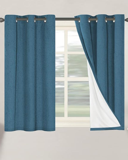 H.VERSAILTEX 100% Blackout Curtains for Bedroom Thermal Insulated Linen Textured Curtains Heat and Full Light Blocking Drapes Living Room Curtains 2 Panel Sets, 42x45 Inch, Blue Sapphire