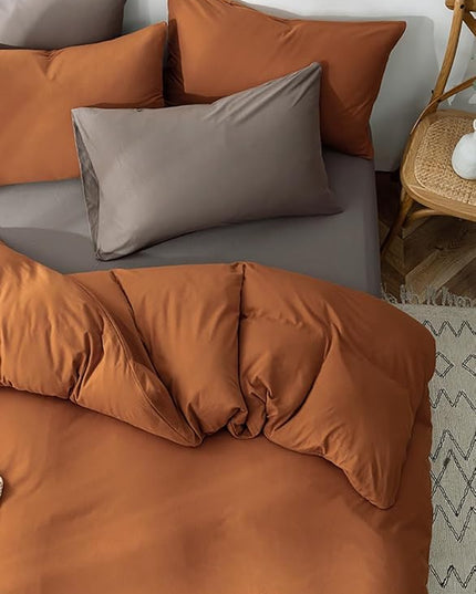 Houseri King Pumpkin Colored Comforter Set Terracotta Rust Bedding King Size Caramel Brown Comforters Warm Soft Comfy 3 Piece Breathable Durable Dusty Burnt Orange Country Style Bed Quilt Blanket King