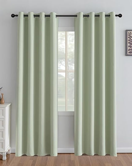 Sage Green Curtains 84 Inch Length 2 Panels Set, Light Filtering Curtains for Living Room 84 Inch Long, Grommet Energy Saving Semi Sheer Drapes for Bedroom Window(W52 x L84)
