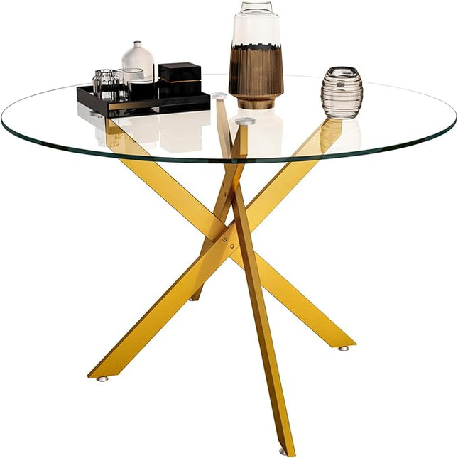 HomVent 7 Piece Round Glass Dining Table Set, Tempered Glass Dinner Table Set for 6 Kitchen Table Set with 6 Velvet Upholstered Chairs for Kitchen Dining Room