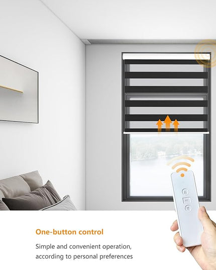 Motorized Zebra Blinds Rechargeable with Remote Blackout Cordless Zebra Shade Smart Electric Curtains for Windows and Privacy Light Filtering Roller Shades, 24" W x 72" H Black