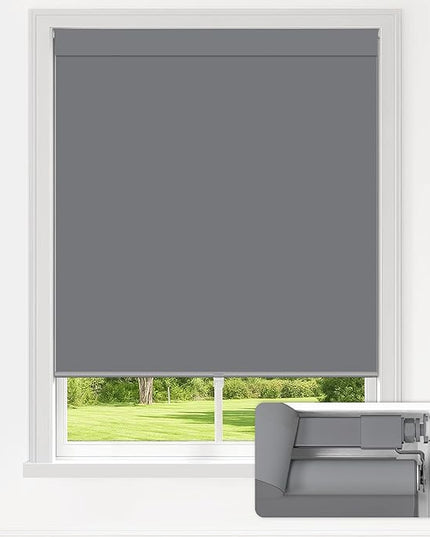 LazBlinds No Drill Blinds for Indoor Windows, Blackout Roller Shades, Cordless Window Blackout Blinds, Thermal Insulated Fabric UV Protection for Home and Office, 34" W x 48" H, Grey