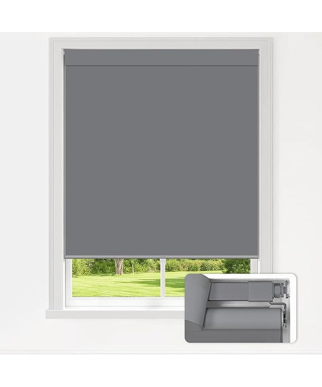 LazBlinds Custom Size No-Drill Blackout Blinds - Easy Install for Renters & Child Safe Cordless Roller Shades, Thermal Insulated for Home Office, 100% Light Blocking, Blackout-Grey