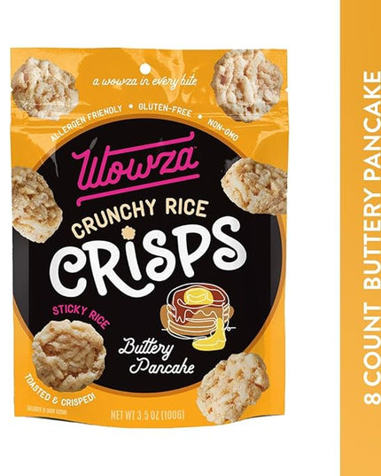 Wowza Buttery Pancake - Healthy Snacks, Mini Rice Cakes, Sticky Rice Crunchy Snack, Low Calorie, Savory Rice Crisp - Ideal Healthy Snack for Adults & Kids, 3.5 oz Bag, 8 Pack