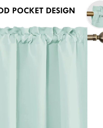 DWCN Blackout Curtains for Living Room Thermal Insulated, Energy Saving & Noise Reducing Bedroom Curtains, Mint Green, W 42x L 72 Inch, Set of 2 Rod Pocket Curtain Panels