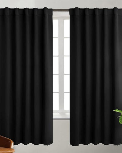 BGment 72 inch Length Blackout Curtains - Thermal Rod Pocket and Back Tab Blackout Curtains for Bedroom/Living Room, 2 Window Curtain Panels (42 x 72 inch, Black)