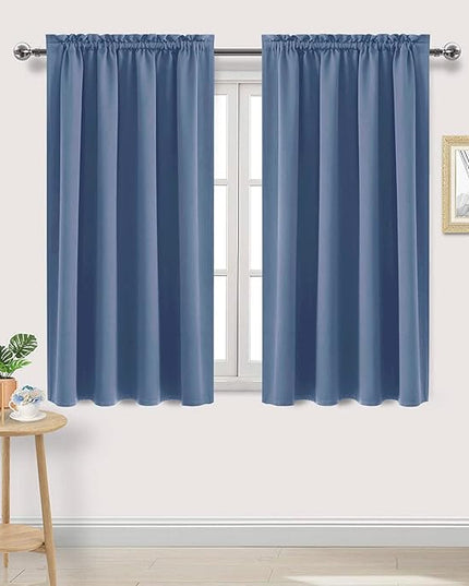DWCN Blackout Curtains – Thermal Insulated, Energy Saving & Noise Reducing Bedroom and Living Room Curtains, Dusty Blue, W 52x L 54 Inch, Set of 2 Rod Pocket Curtain Panels