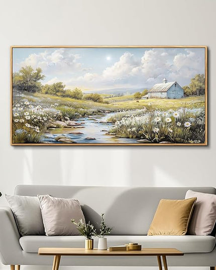 PHAOHUAXM Large Canvas Wall Art For Living Room Wall Decor For Bedroom Flower Watercolour Office Decoration Countryside Scenery Wall Picture Printing Art Painting Home Decor 30x60 In Wood Framed