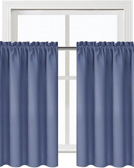 DWCN Blackout Curtains for Living Room Thermal Insulated, Energy Saving & Noise Reducing Bedroom Curtains, Dusty Blue, W 52x L 36 Inch, Set of 2 Rod Pocket Curtain Panels