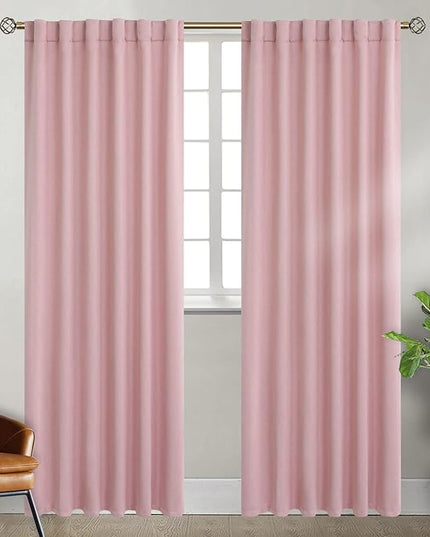 BGment Rod Pocket and Back Tab Blackout Curtains for Bedroom - Thermal Insulated Room Darkening Curtains for Living Room, 2 Window Curtain Panels (52 x 95 Inch, Pink)