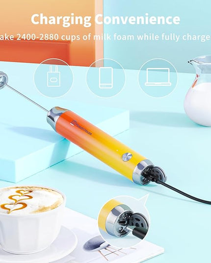 Maestri House Rechargeable Milk Frother with Stand, LunaFro Handheld Electric Foam Maker Waterproof Detachable Stainless Steel Whisk Drink Mixer Foamer for Lattes, Cappuccino