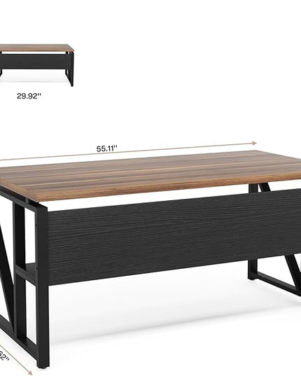 Tribesigns 55 inches Computer Desk with Bottom Storage Shelf Home Office Desk Writing Table for Workstation, Dark Walnut + Steel Leg, Cabinet not Included (Walnut, 55-inch -with Shelf)