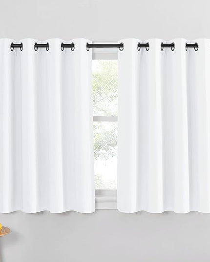 NICETOWN Room Darkneing Kitchen Curtain 45 inches Long - 50% Blackout Thermal Insulated Solid Grommet Sound & Light Blocking Drape Window Treatment for Bedroom (White, 1 Panel, W52 x L45)