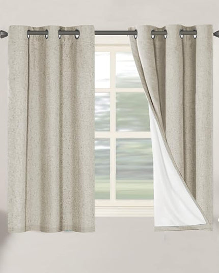 H.VERSAILTEX 100% Blackout Curtains for Bedroom Thermal Insulated Linen Textured Curtains Heat and Full Light Blocking Drapes Living Room Curtains 2 Panel Sets, 42x54 Inch, Cobblestone