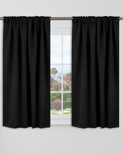 BGment Short Blackout Thermal Curtains for Windows - 34 x 45 Inch Curtains Noise Reducing Energy Efficiency Room Darkening Solid Rod Pocket and Back Tab Drapes for Bedroom, 2 Panels, Black