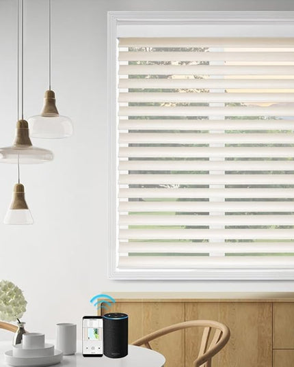 zshine Automatic Shangri La Light Filtering Roller Shades Free Dimming Rechargeable Matter Motor Compatible with Homekit Siri for Living Room 83035B