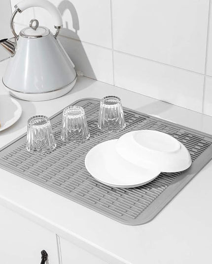 Silicone Dish Drying Mat for Multiple Usage,Easy clean,Eco-friendly,Heat-resistant Silicone Mat for Kitchen Counter or Sink,Refrigerator or Drawer Liner Grey XL 18 inches x 16 inches