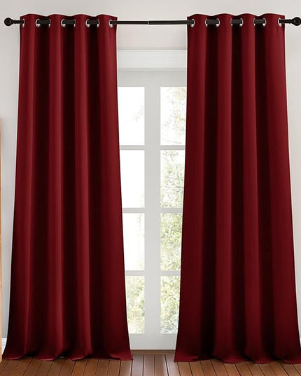 NICETOWN Blackout Curtain Panel Grommet - Home Decorations Thermal Insulated Solid Grommet Top Blackout Living Room Panels/Drapes for Gift (Burgundy Red, 1 Pair, 46 x 90-Inch)