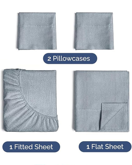 Extra Deep Twin XL Sheet Set - 4 Piece Breathable & Cooling Sheets - Hotel Luxury Bed Sheets Set - Easy Fit - Soft, Wrinkle Free & Comfy Sheets Set - Heathered Blue Sheet Set with Extra Deep Pockets