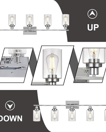 MELUCEE Modern Vanity Lights for Bathroom 5 Lights Chrome Finish with Clear Glass Shade, Contemporary Metal Wall Light Fixtures for Dressing Table Mirror Cabinets (Patent No.: US D963914 S)