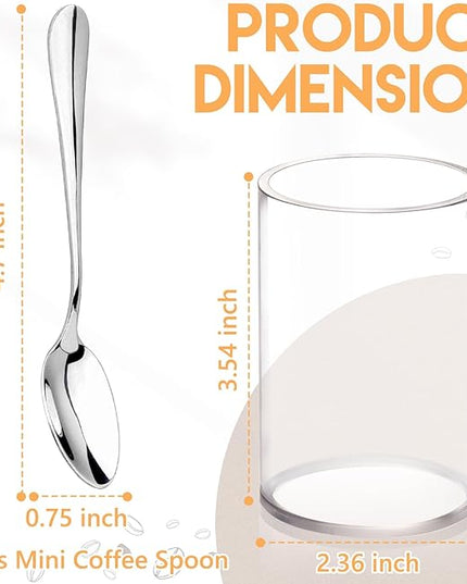 12 Pcs Mini Coffee Spoons with Holder 4.7 inch Demitasse Espresso Stainless Steel Spoon Tea Spoons set of 6 with Acrylic Cylinder Holder Small Coffee Spoon Silver for Cafe Bar Tea Party Home