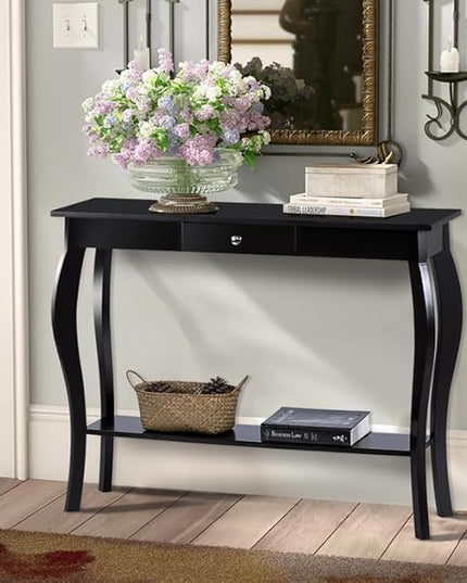 ChooChoo Narrow Console Table with Drawer, Chic Accent Sofa Table, Entryway Table, Black
