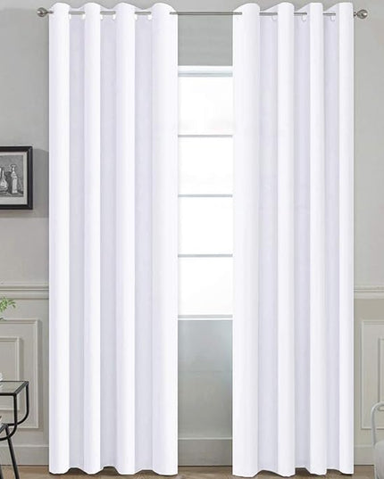Yakamok Pure White Curtains 84 inch Long, 50% Light Blocking Gormmet Drapes for Living Room, 2 tie Backs Included(52 inch Wide, 2 Panels)