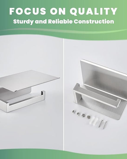 Toilet Paper Holder with Phone Shelf, Suyar 304 Stainless Steel Wall Mounted Toilet Tissue Roll Holder, Brushed Nickel