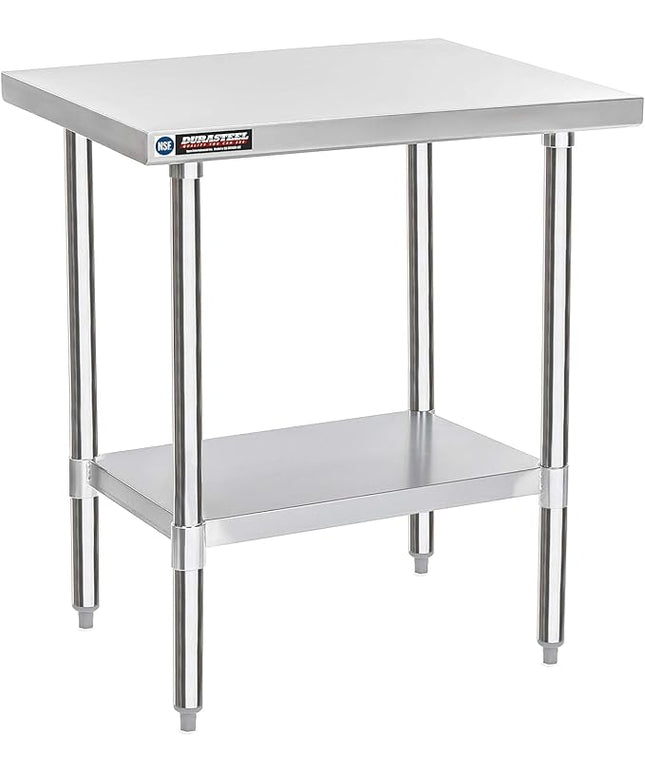 DuraSteel 24x30 Stainless Steel Work Table - NSF Commercial Prep Metal Table - Outdoor Pizza Oven Stand w/Under Shelf - Kitchen Island Laundry Utility Garage Microwave Stand Large Rolling Storage Cart