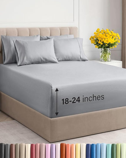 Extra Deep King Sheet Set - 6 Piece Breathable & Cooling Sheets - Hotel Luxury Bed Sheets Set - Easy & Secure Fit - Soft, Wrinkle Free & Comfy Sheets Set - Steel Blue Sheet Set with Extra Deep Pockets