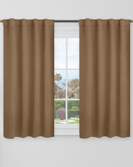BGment 40 Inch Length Blackout Curtains for Cafe - 38 x 40 inch Short Window Curtains Rod Pocket and Back Tab Thermal Insulated Room Darkening Curtains for Kitchen Bathroom, 2 Panels, Taupe